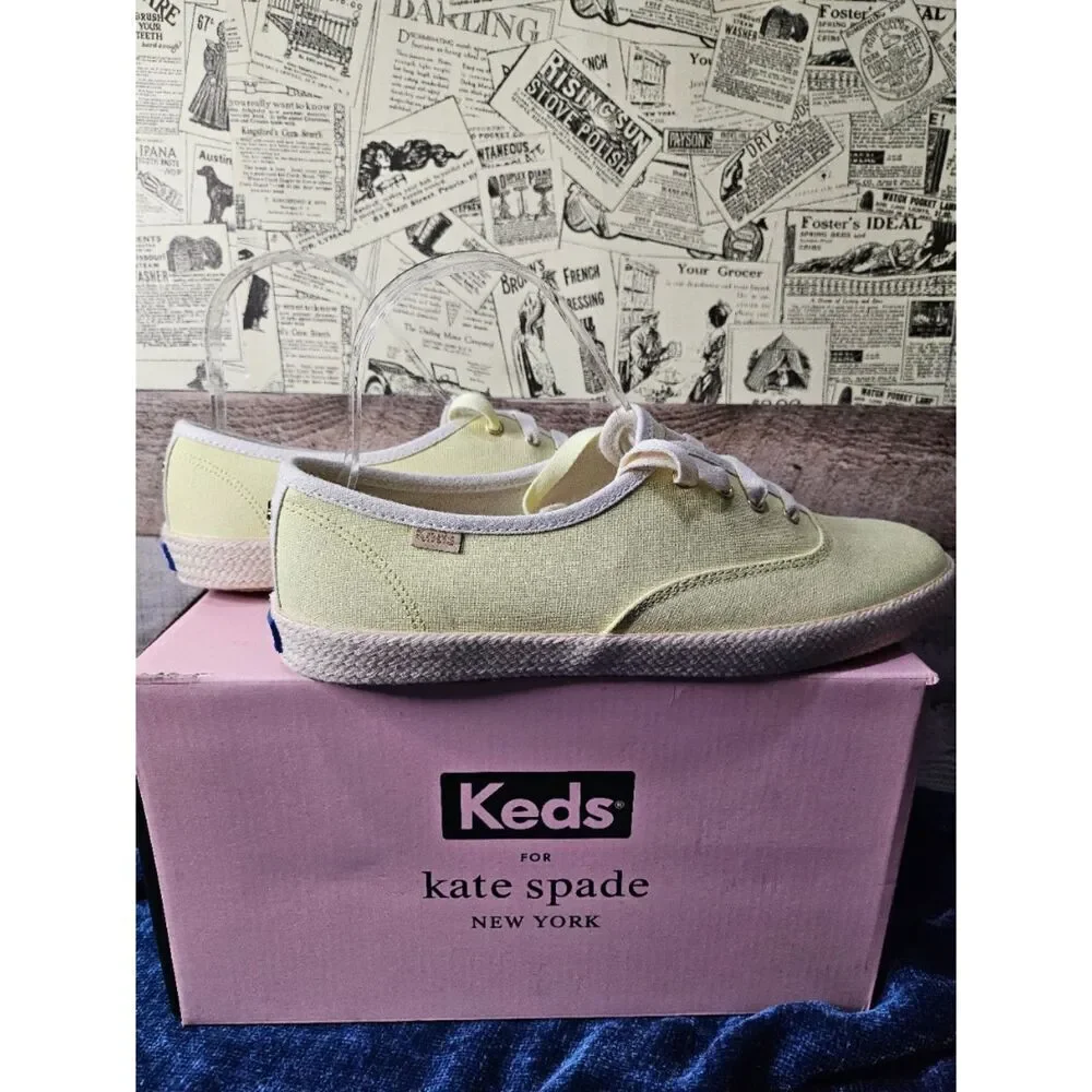 Kate Spade Keds Neon Yellow Canvas Espadrille 8.5 Shoes - Picture 2 of 6